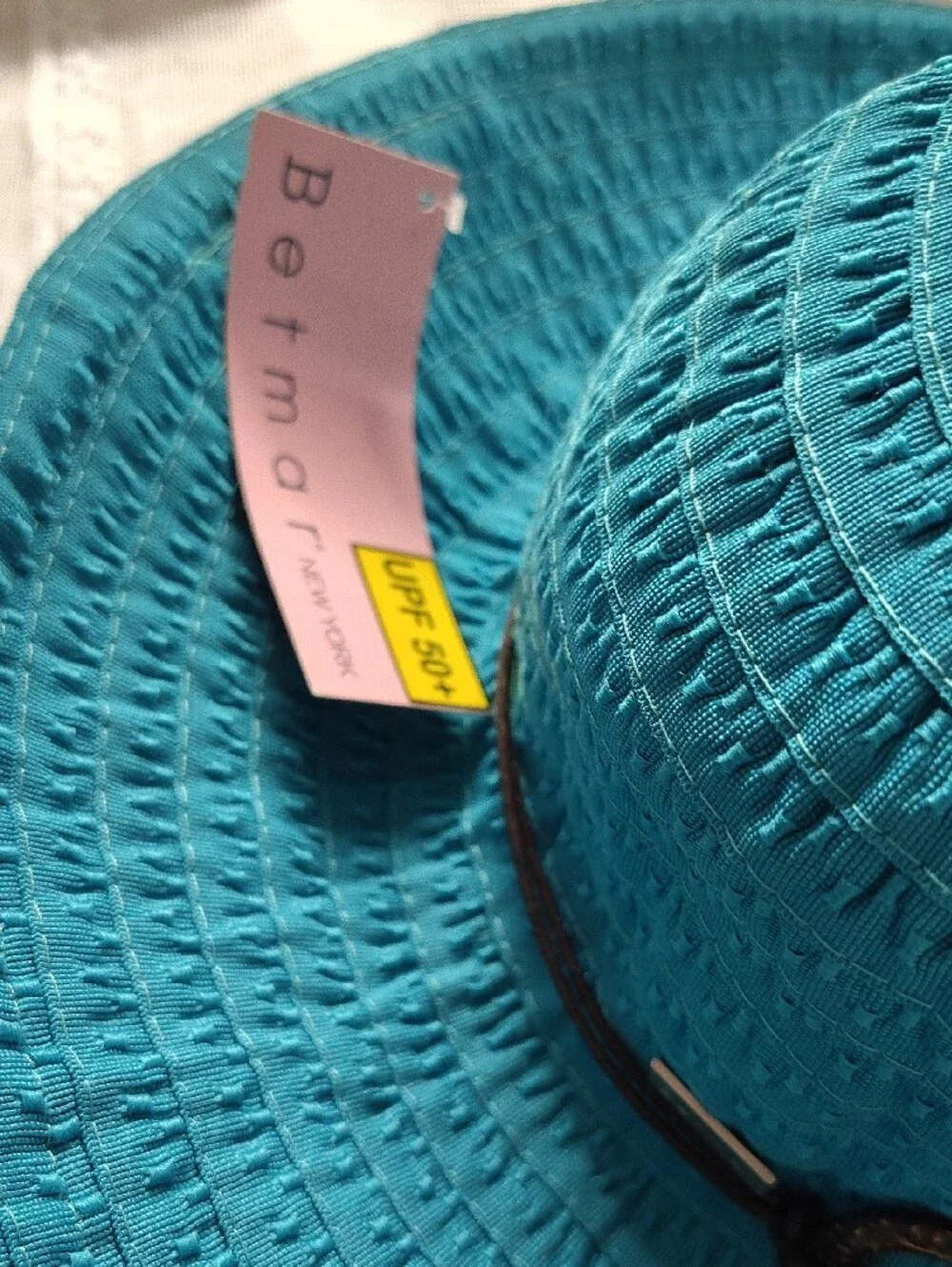 betmar Turquoise Braided-Band Wide Brim Sun Hat